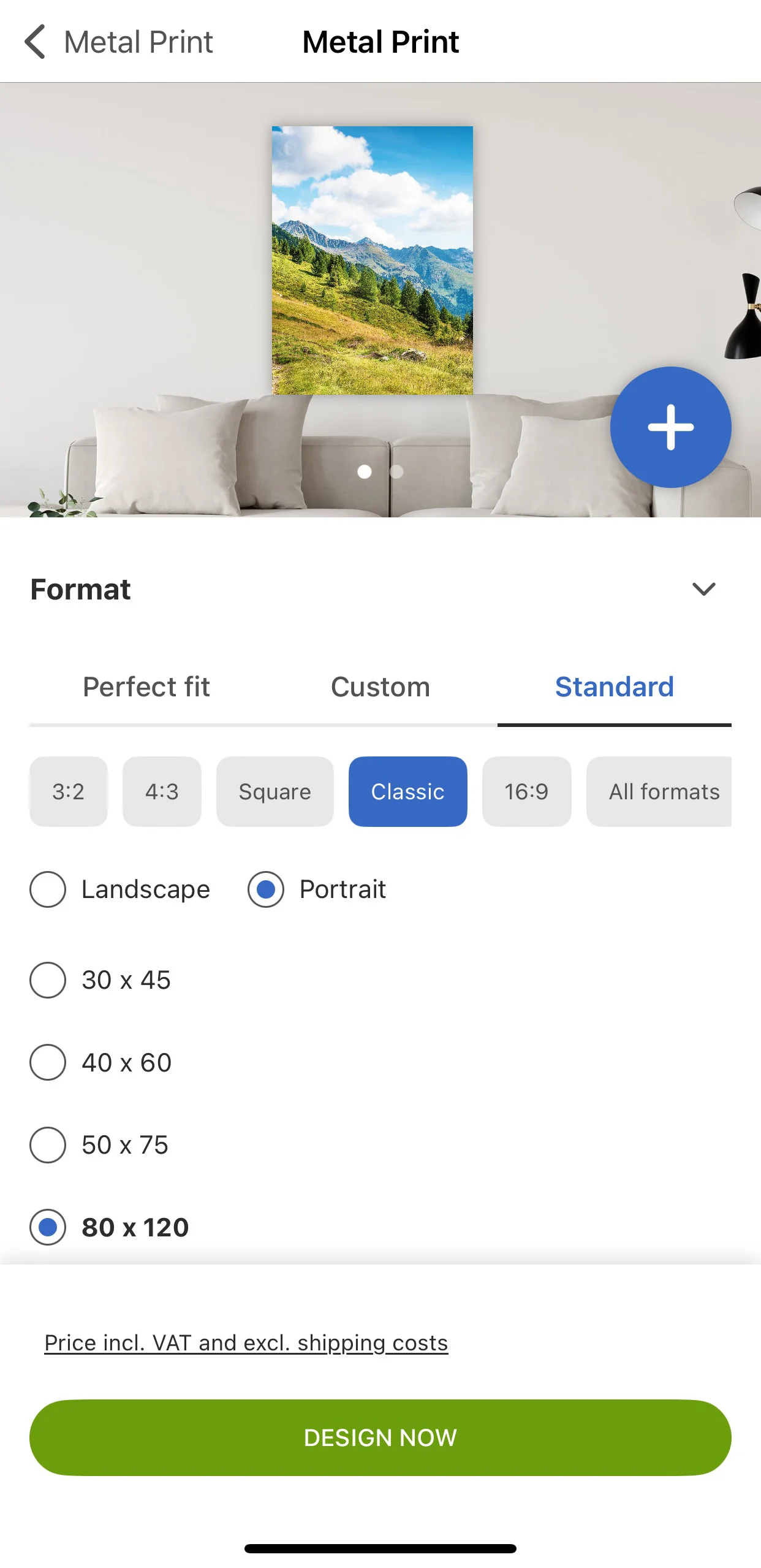 Menu konfiguracji Alu Print