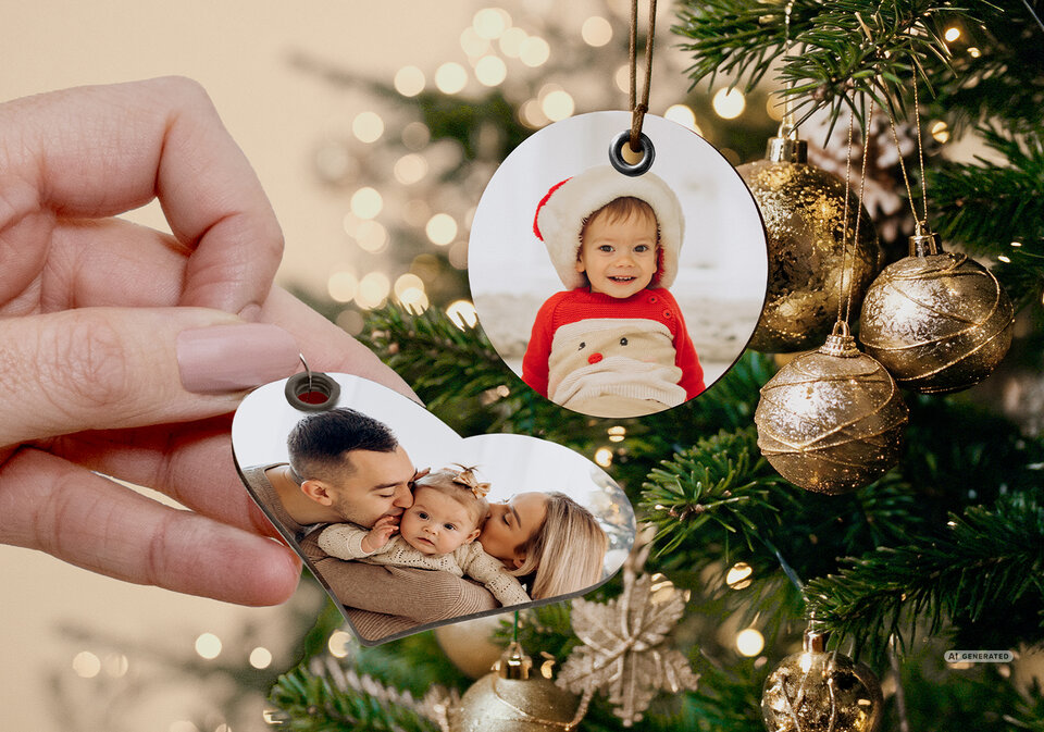 Custom Christmas Ornaments in Circle and Heart Shapes
