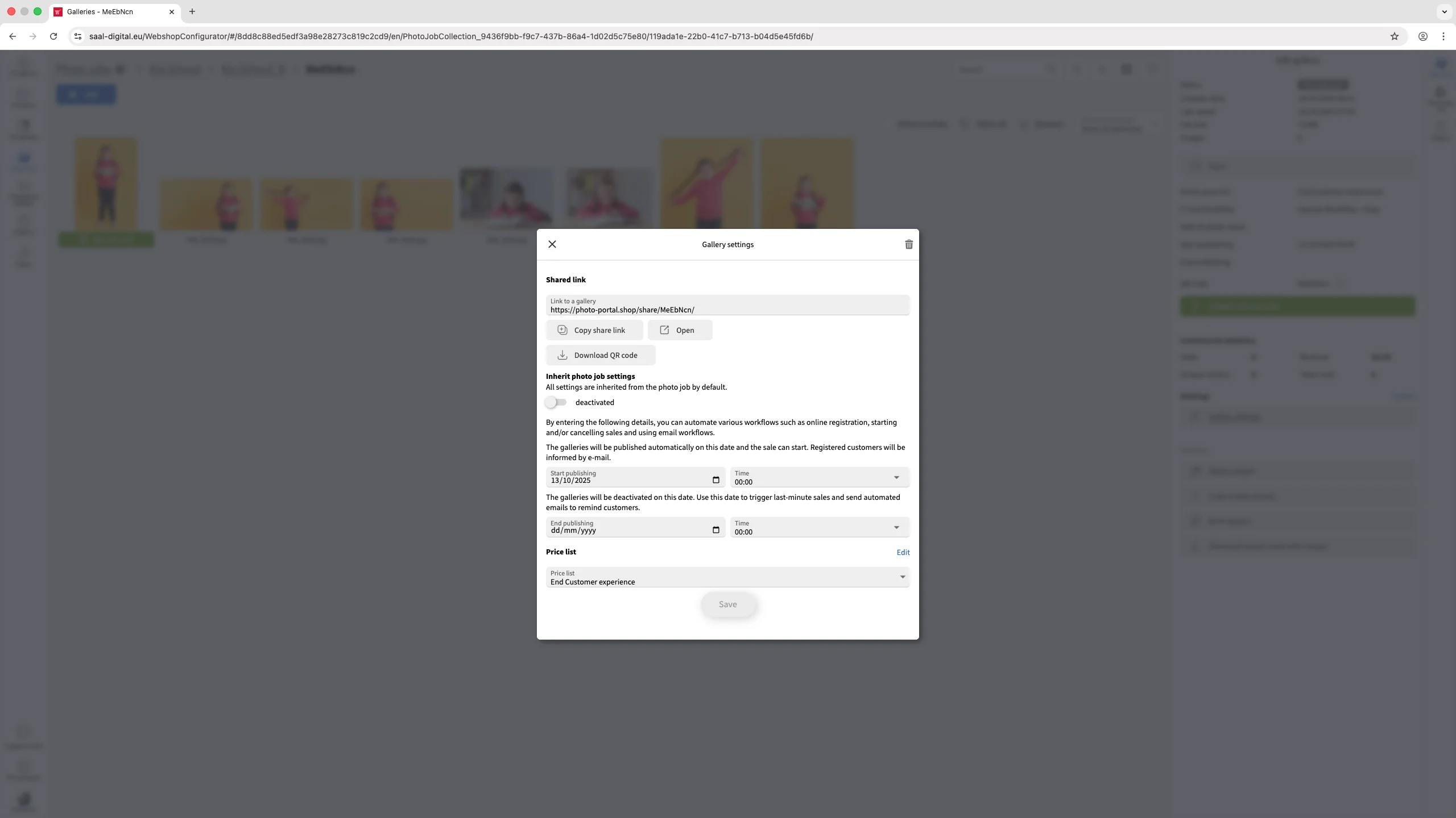 Impostazioni della galleria non ereditate