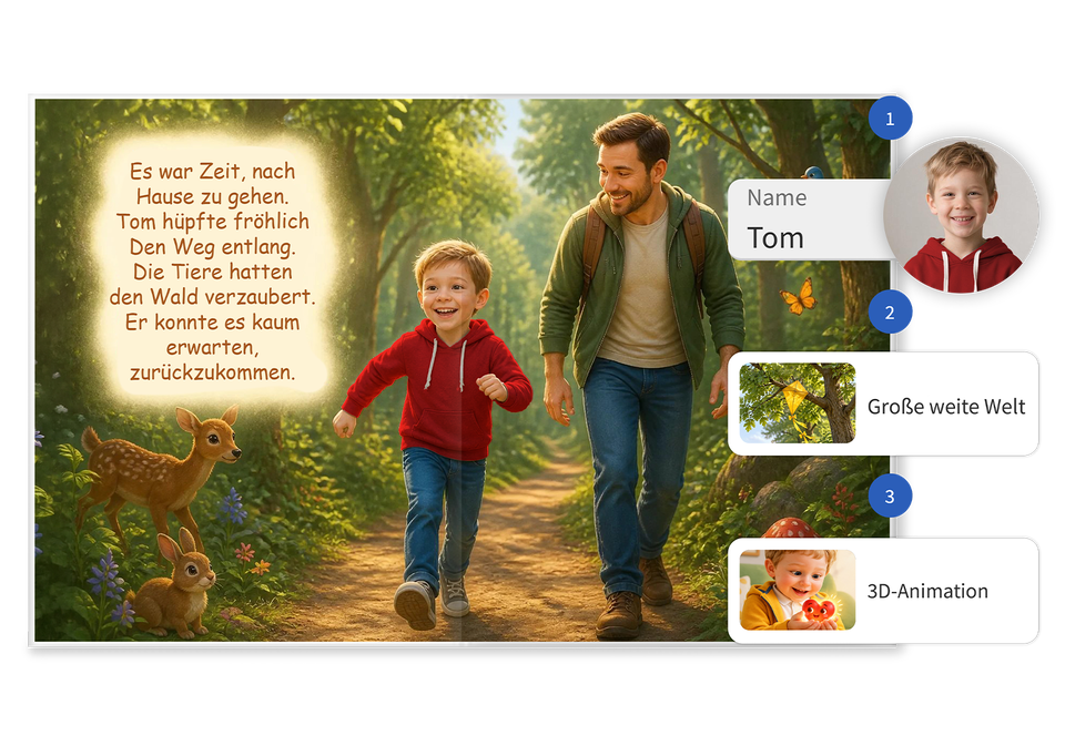 Dein personalisiertes Kinderbuch, in ein paar Minuten fertig!